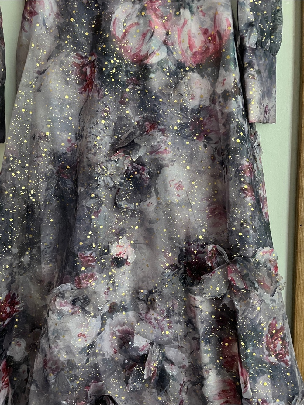 MARCHESA Twisted Floral Appliquéd Printed Organza Gown Mauve Lilac - Picture 6 of 16